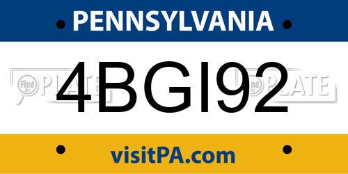 4BGI92 Pennsylvania License Plate
