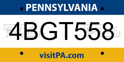 4BGT558 Pennsylvania License Plate