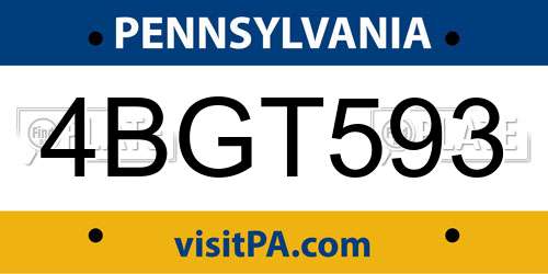 4BGT593 Pennsylvania License Plate