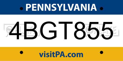 4BGT855 Pennsylvania License Plate