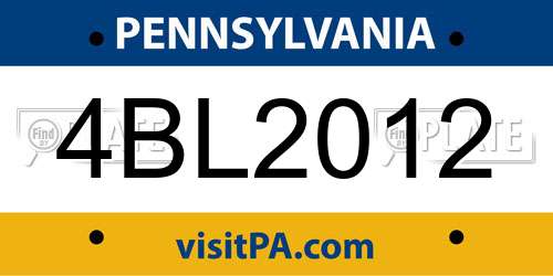 4BL2012 Pennsylvania License Plate