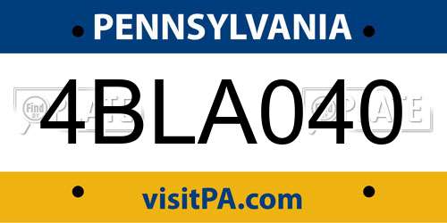 4BLA040 Pennsylvania License Plate
