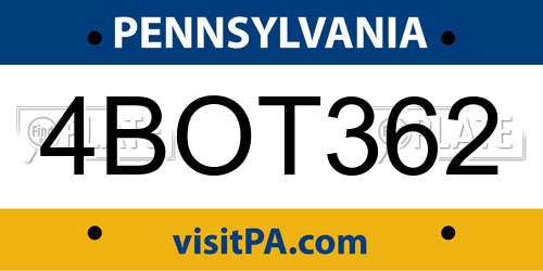 4BOT362 Pennsylvania License Plate