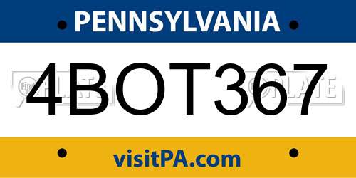 4BOT367 Pennsylvania License Plate