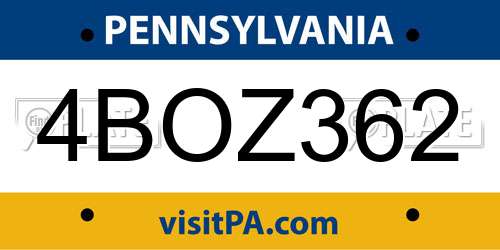 4BOZ362 Pennsylvania License Plate