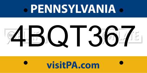 4BQT367 Pennsylvania License Plate