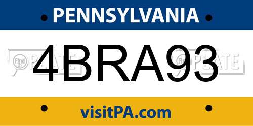 4BRA93 Pennsylvania License Plate