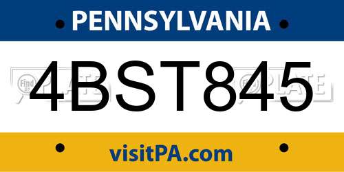 4BST845 Pennsylvania License Plate