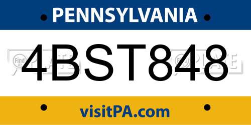 4BST848 Pennsylvania License Plate