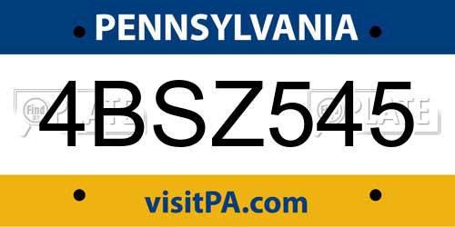 4BSZ545 Pennsylvania License Plate
