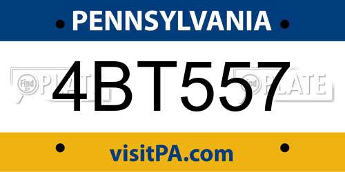 4BT557 Pennsylvania License Plate