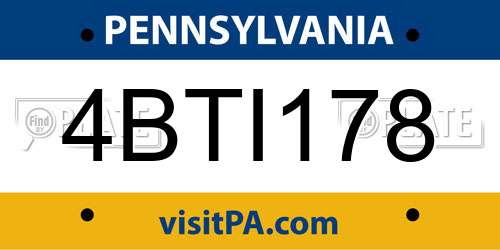 4BTI178 Pennsylvania License Plate