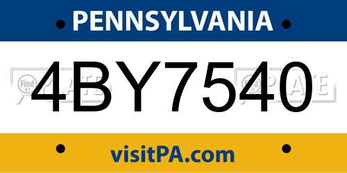 4BY7540 Pennsylvania License Plate