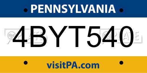 4BYT540 Pennsylvania License Plate