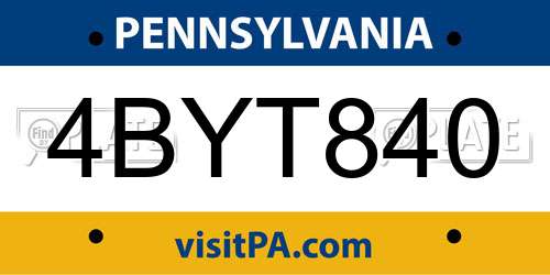 4BYT840 Pennsylvania License Plate