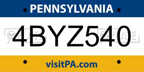 4BYZ540 Pennsylvania License Plate