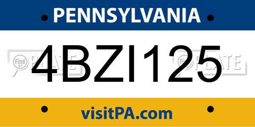 4BZI125 Pennsylvania License Plate