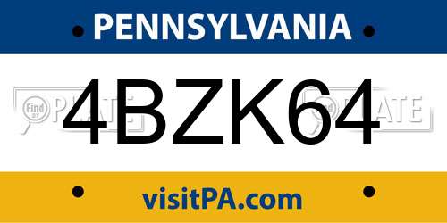 4BZK64 Pennsylvania License Plate