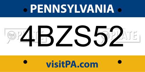 4BZS52 Pennsylvania License Plate