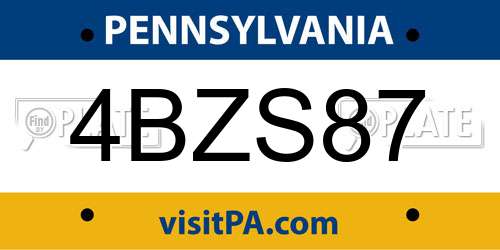 4BZS87 Pennsylvania License Plate