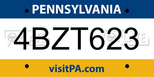 4BZT623 Pennsylvania License Plate