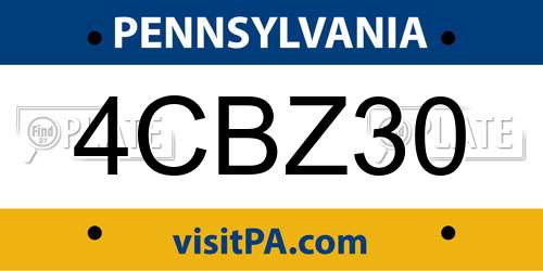 4CBZ30 Pennsylvania License Plate