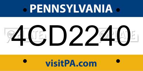 4CD2240 Pennsylvania License Plate