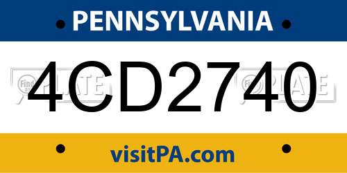 4CD2740 Pennsylvania License Plate