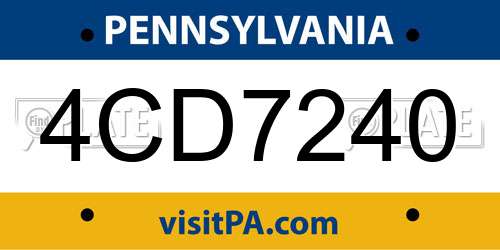 4CD7240 Pennsylvania License Plate