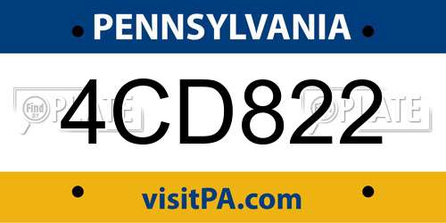 4CD822 Pennsylvania License Plate
