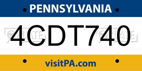 4CDT740 Pennsylvania License Plate