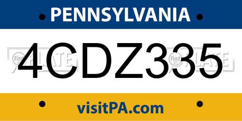 4CDZ335 Pennsylvania License Plate