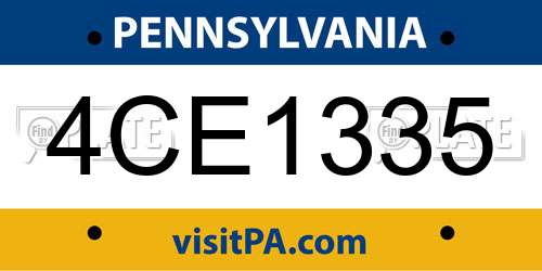 4CE1335 Pennsylvania License Plate