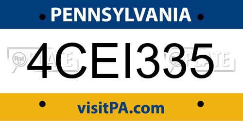 4CEI335 Pennsylvania License Plate