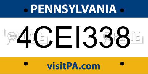 4CEI338 Pennsylvania License Plate