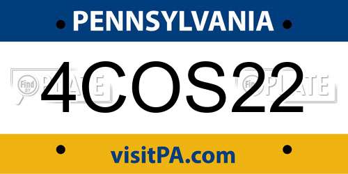 4COS22 Pennsylvania License Plate