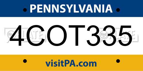4COT335 Pennsylvania License Plate