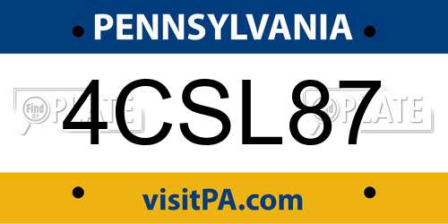 4CSL87 Pennsylvania License Plate