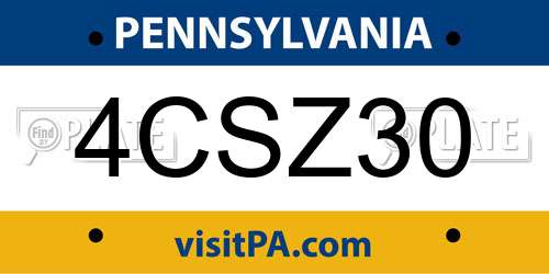 4CSZ30 Pennsylvania License Plate