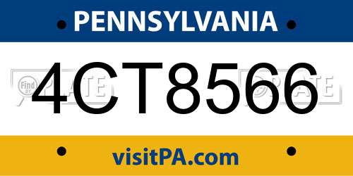 4CT8566 Pennsylvania License Plate