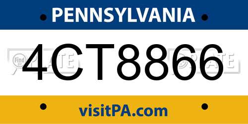 4CT8866 Pennsylvania License Plate