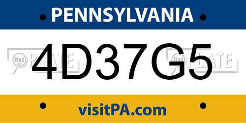 4D37G5 Pennsylvania License Plate