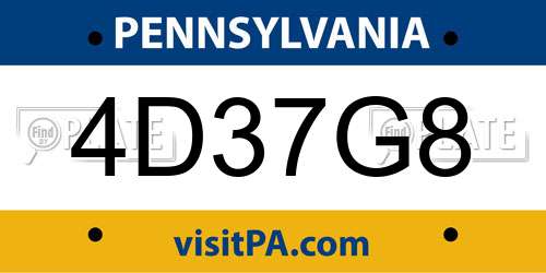 4D37G8 Pennsylvania License Plate