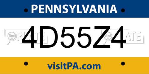 4D55Z4 Pennsylvania License Plate