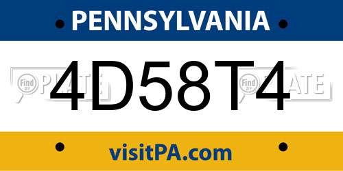 4D58T4 Pennsylvania License Plate