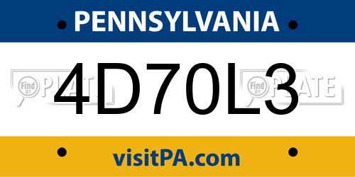 4D70L3 Pennsylvania License Plate