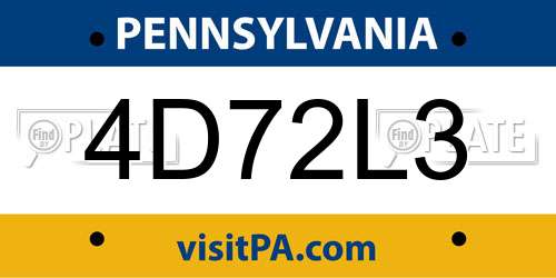 4D72L3 Pennsylvania License Plate