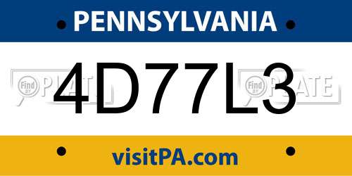 4D77L3 Pennsylvania License Plate