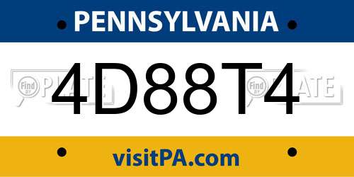 4D88T4 Pennsylvania License Plate