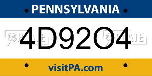 4D92O4 Pennsylvania License Plate